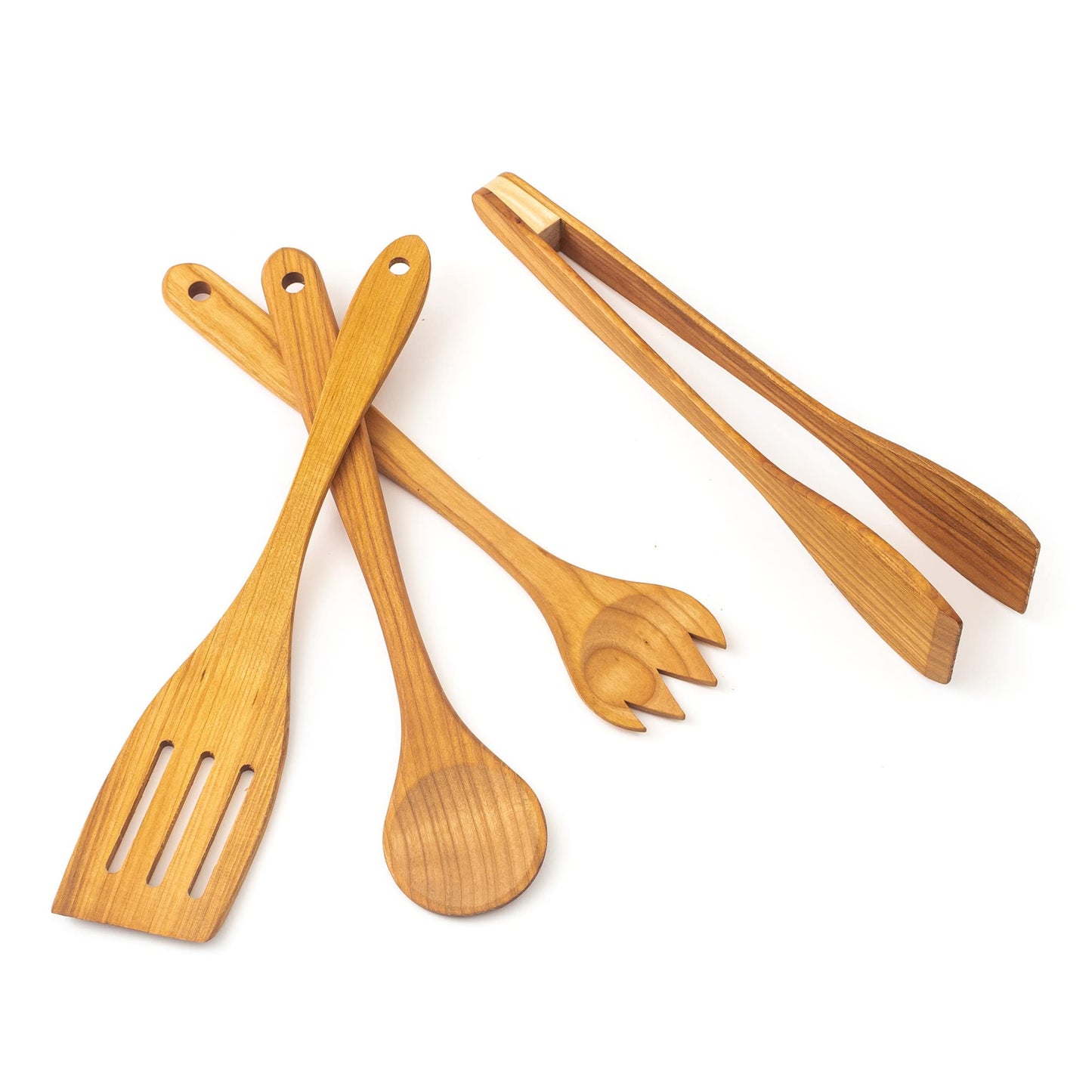 Tuuli Kitchen 4-TLG Kochlöffel Set Holz Kirsche (Kochlöffel, Gabel, Pfannenwender, Grillzange)