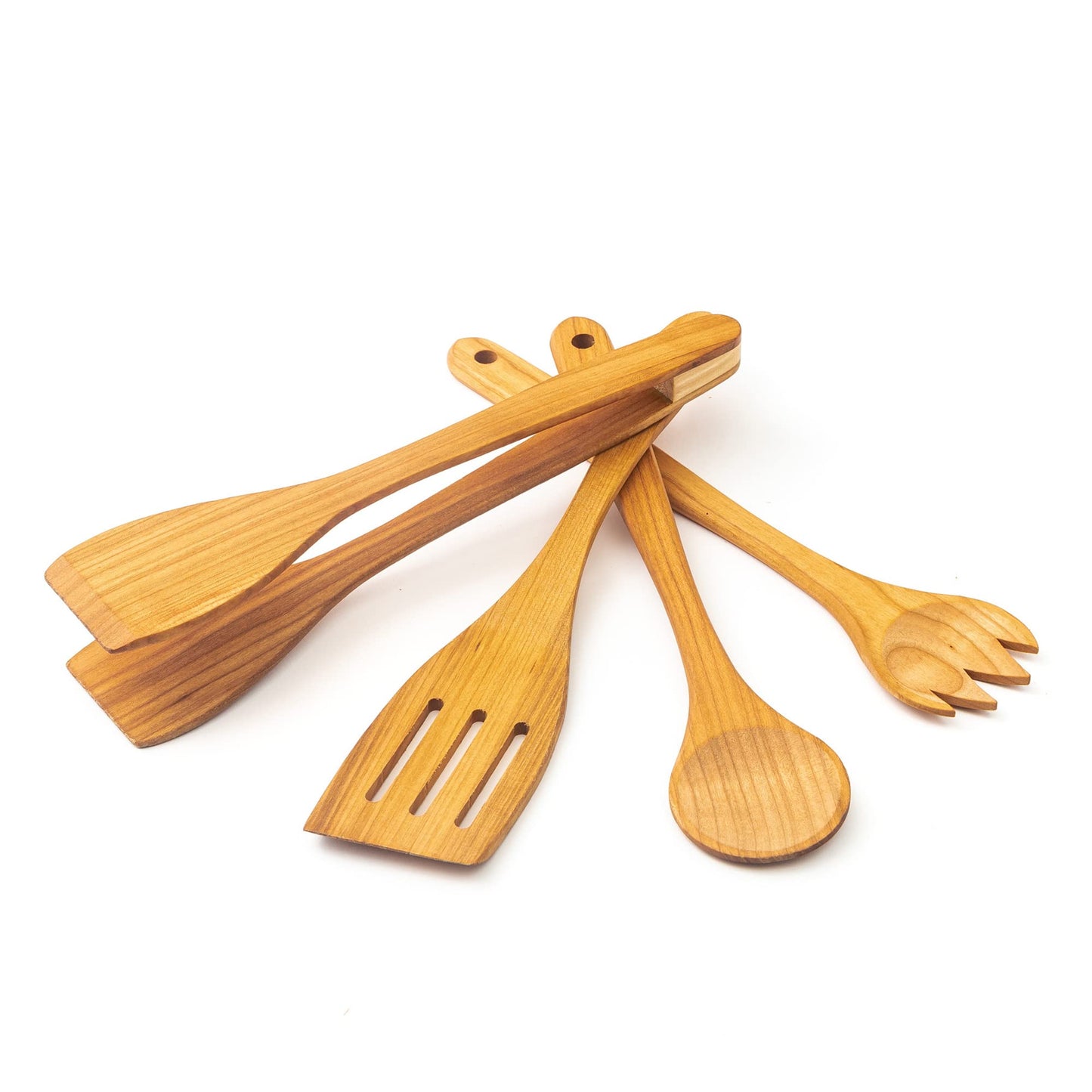 Tuuli Kitchen 4-TLG Kochlöffel Set Holz Kirsche (Kochlöffel, Gabel, Pfannenwender, Grillzange)